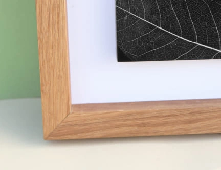 Tableau 25cm résine epoxy inclusion squelettes feuilles blanches naturelles cadre en chêne